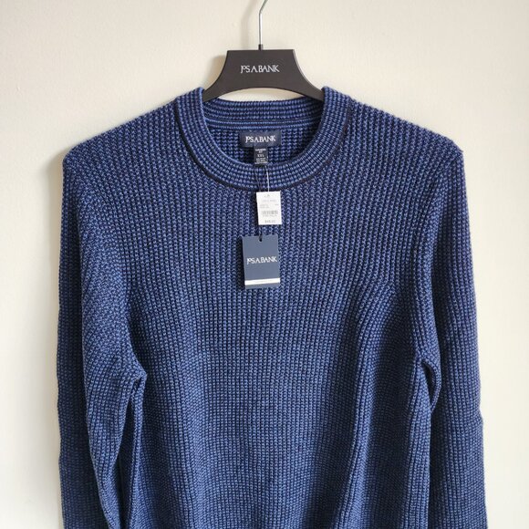 XXL Sweater Blue Navy Jos A Bank Crewneck Chunky Knit Tailored Fit Mens Wool Mix - Picture 12 of 17